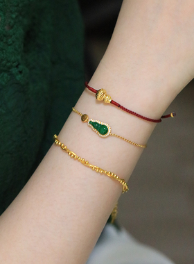 SUMOJEWEL【小福禄】酒红墨绿复古红绳秋日百搭手链显白叠戴手串