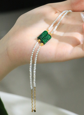 SUMOJEWEL【见春山】天然淡水珍珠翡翠手链新中式国风项链时尚