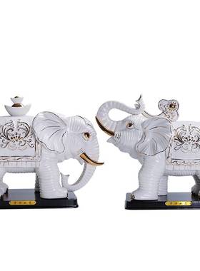 白色陶瓷大象摆件一对吉祥如意招财现代家居客厅装饰乔迁开业礼品
