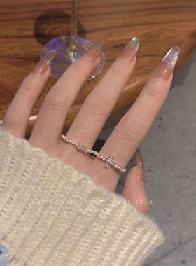 开口珍珠戒指戒指轻奢锆石少女女