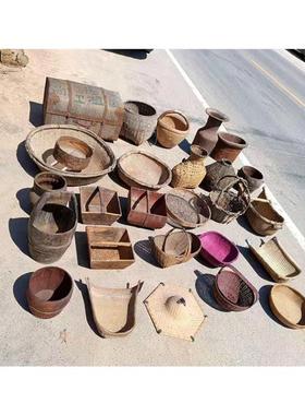 新款老物件竹编篮子木筐提筐木桶斗笠簸箕怀旧复古传统工艺品摆件