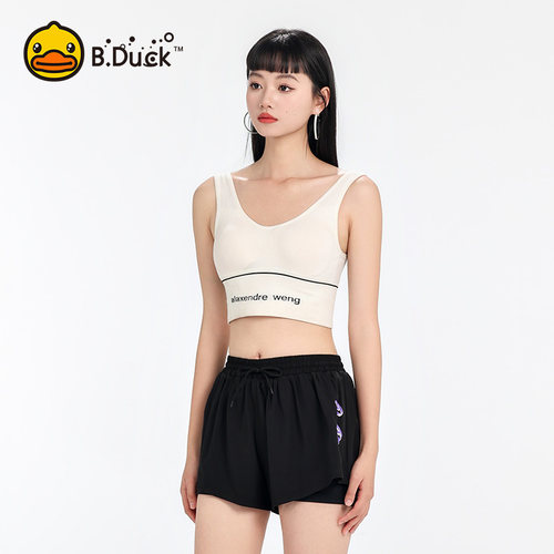 B.Duck短裤女双层新款防走光平角健身运动跑步游泳防尴尬速干裤 - 图2