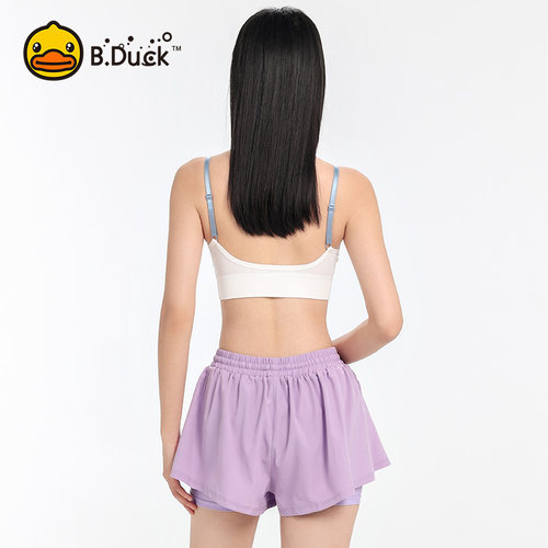 B.Duck短裤女双层新款防走光平角健身运动跑步游泳防尴尬速干裤 - 图1