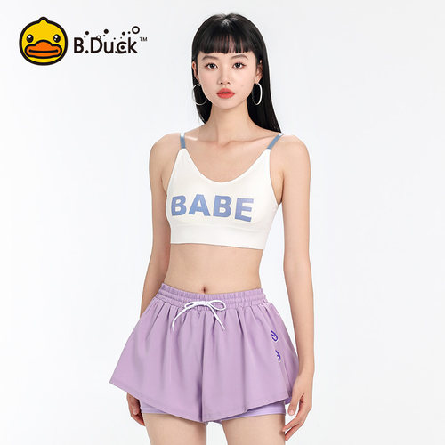 B.Duck短裤女双层新款防走光平角健身运动跑步游泳防尴尬速干裤 - 图0