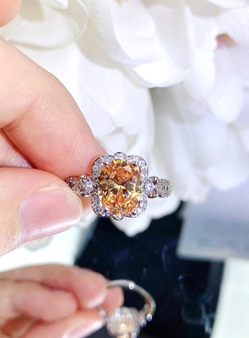 时尚新款橘红色日不落石戒指 仿真芬达石帕帕拉恰开口彩宝戒指女