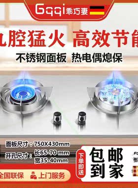德国品牌煤气灶双灶家用猛火燃气灶台嵌两用爆炒节能定时煤气炉具