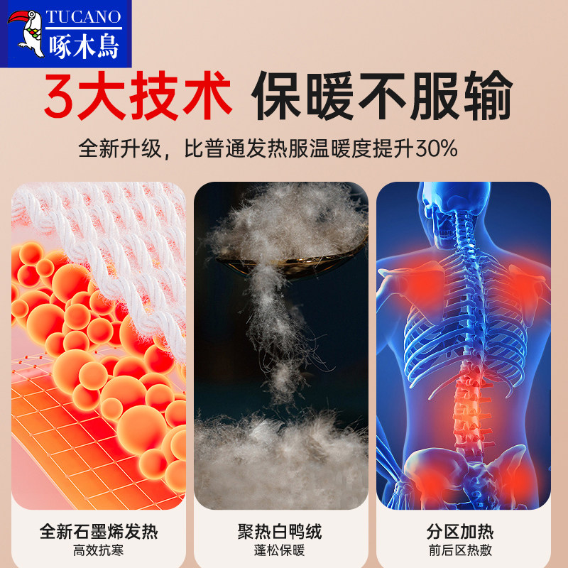 啄木鸟充电加热羽绒服电发热衣服男款智能温控内胆全身发热外套女