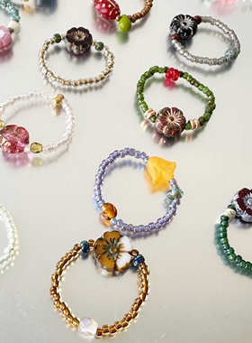 串珠弹力戒指原创设计捷克珠叠戴