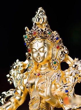 速发家用佛前室内母品镀金镶嵌宝1石4cm铜像摆件 白度用铜像