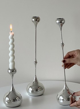 速发银色水居式台轻奢金属摆件欧烛复古高级感家滴装饰拍照道具