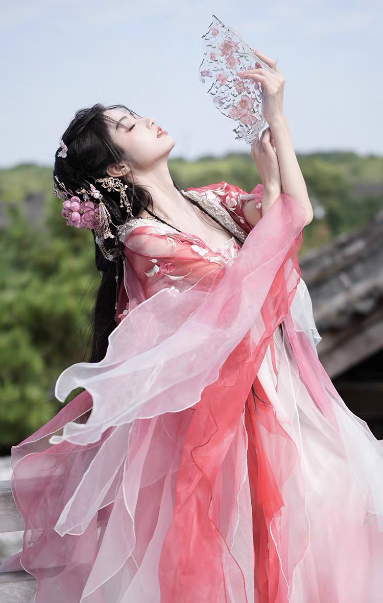 兰若庭柯子裙原创汉服全套十二花神唐制齐胸蝴蝶袖重工刺绣大袖衫 - 图3