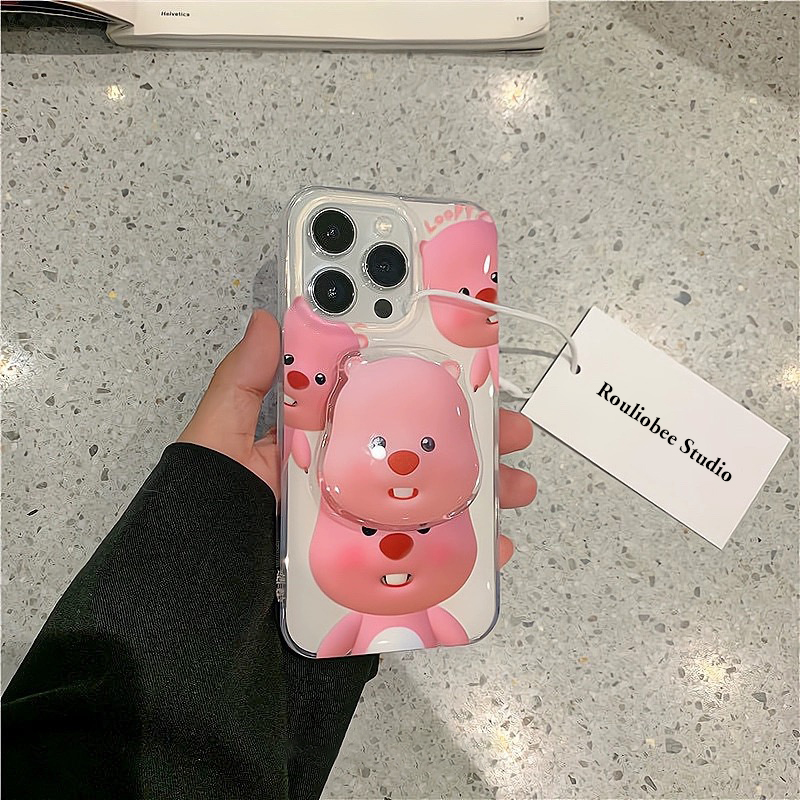 网红韩国loopy小海狸适用苹果14手机壳可爱卡通iPhone13Promax新款带支架保护套12硅胶防摔11全包软壳ins超萌