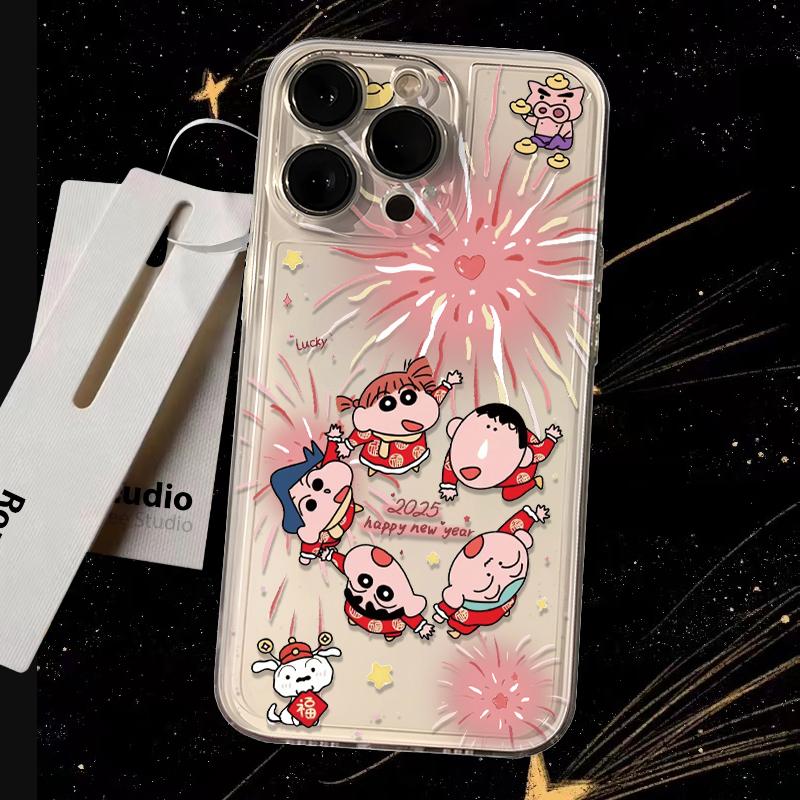 蜡笔小新新年手机壳苹果16pro华为pura70小新iPhone15Promax小米14烟花vivo过年OPPO喜庆2025氛围感13卡通12x