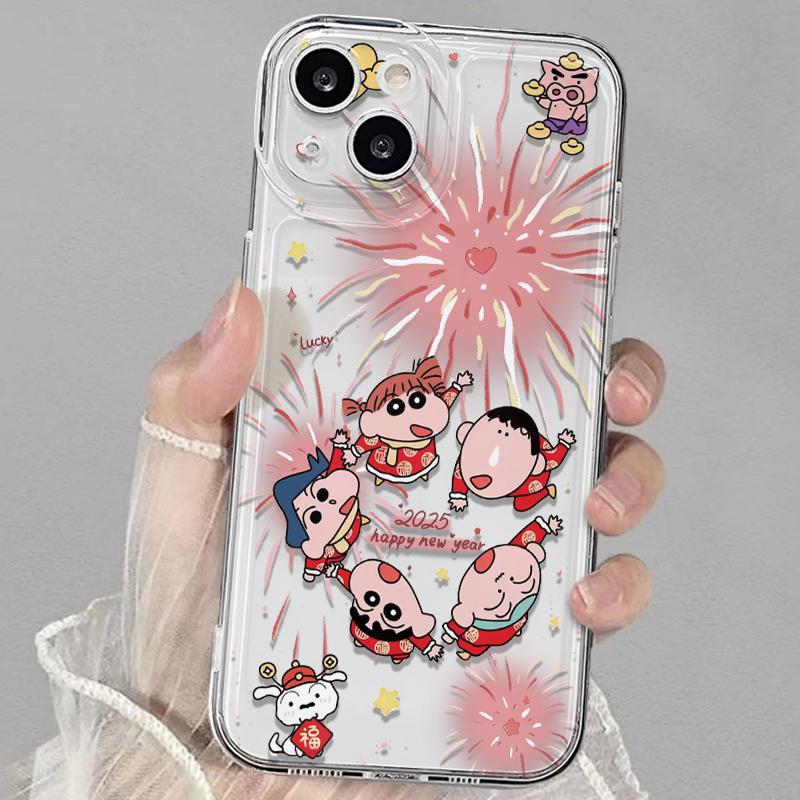 蜡笔小新新年手机壳苹果16pro华为pura70小新iPhone15Promax小米14烟花vivo过年OPPO喜庆2025氛围感13卡通12x