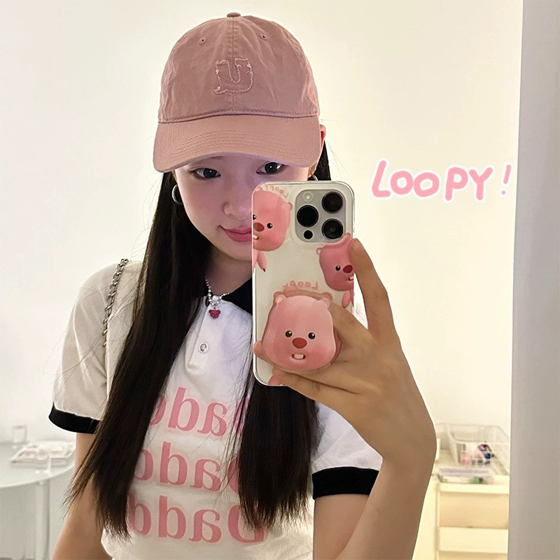 网红韩国loopy小海狸适用苹果14手机壳可爱卡通iPhone13Promax新款带支架保护套12硅胶防摔11全包软壳ins超萌