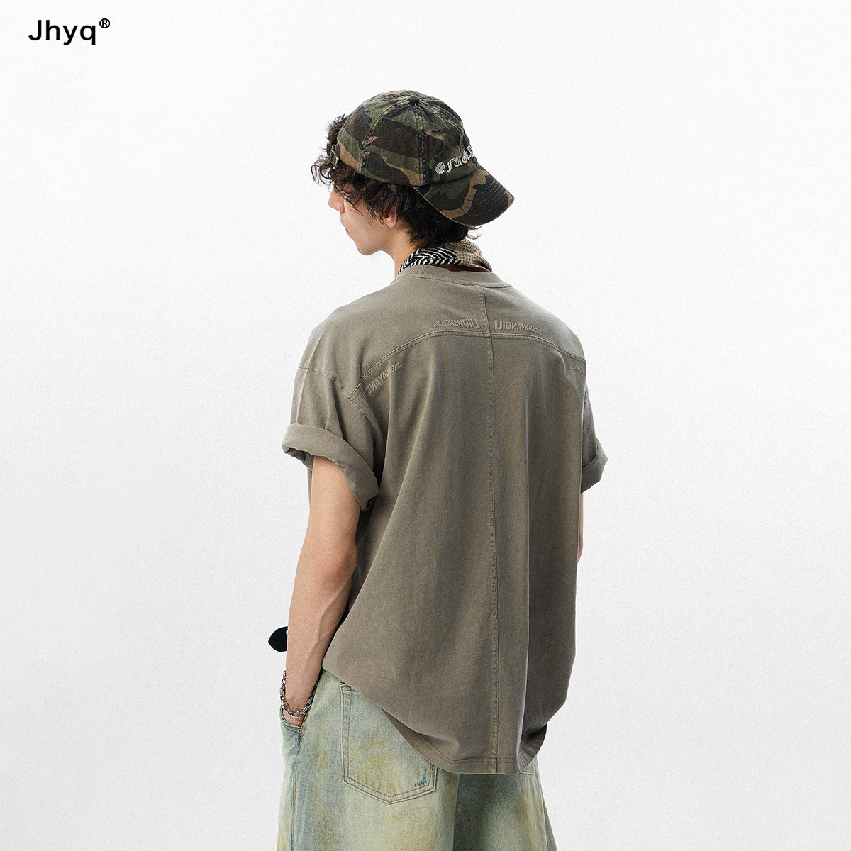 JHYQ美式复古简约基础版水洗字母印花短袖T恤夏宽松休闲体恤上衣
