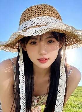大帽簷遮阳草帽女夏海边