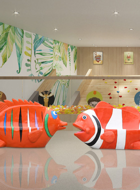 户外儿童海洋主题海豹鲸鱼热带鱼泳池玻璃钢休息区公共休息椅凳子