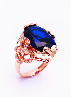 俄罗斯经典蓝色石戒指时尚轻奢设计精致小众简约气质戒指套装女士