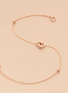 俄罗斯585紫金爱心手链女款玫瑰金简约高级个性精致镀18K百搭手饰