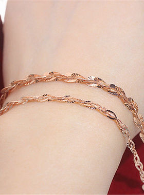 俄罗斯585紫金时尚女款车花手链镀14K玫瑰金精致简约休闲风高级感