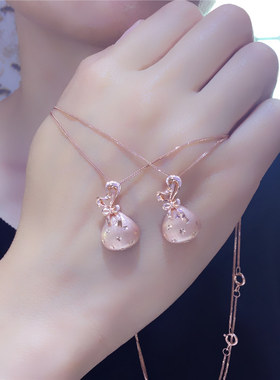 俄罗斯585紫金满天星招财钱袋高级感吊坠镀14K玫瑰金精美锁骨链女