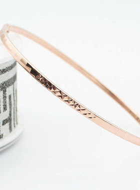 俄罗斯585紫金车花手镯女士百搭时尚百搭洋气简约设计镀18K玫瑰金