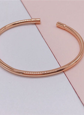 俄罗斯585紫金镀18k玫瑰金光面素圈手镯气质轻奢小众女款饰品礼物