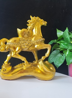 纯铜马生肖马上有钱元宝金钱马家居客厅店铺送礼铜器摆件工艺品