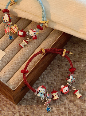 复古苹果Kitty猫滴釉编绳精致手链学生闺蜜手串情侣闺蜜生日手绳