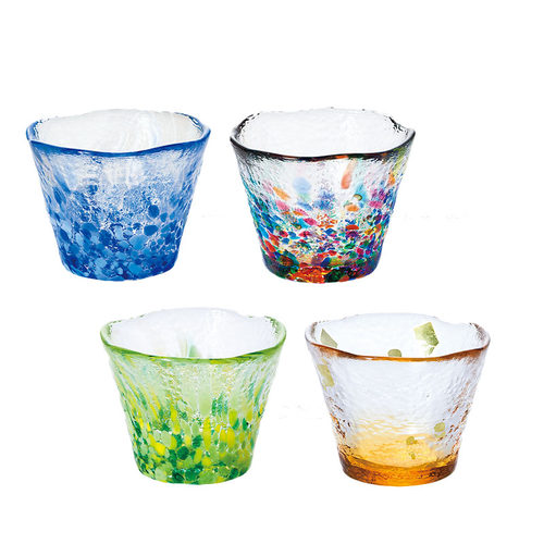 日本进口aderia清酒杯日式硝子杯津轻小酒杯玻璃小茶杯彩色九宫格 - 图0