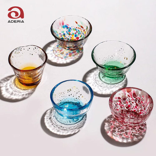 日本进口aderia清酒杯日式硝子杯津轻小酒杯玻璃小茶杯彩色九宫格 - 图1