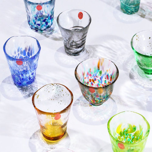 日本进口aderia清酒杯日式硝子杯津轻小酒杯玻璃小茶杯彩色九宫格 - 图2