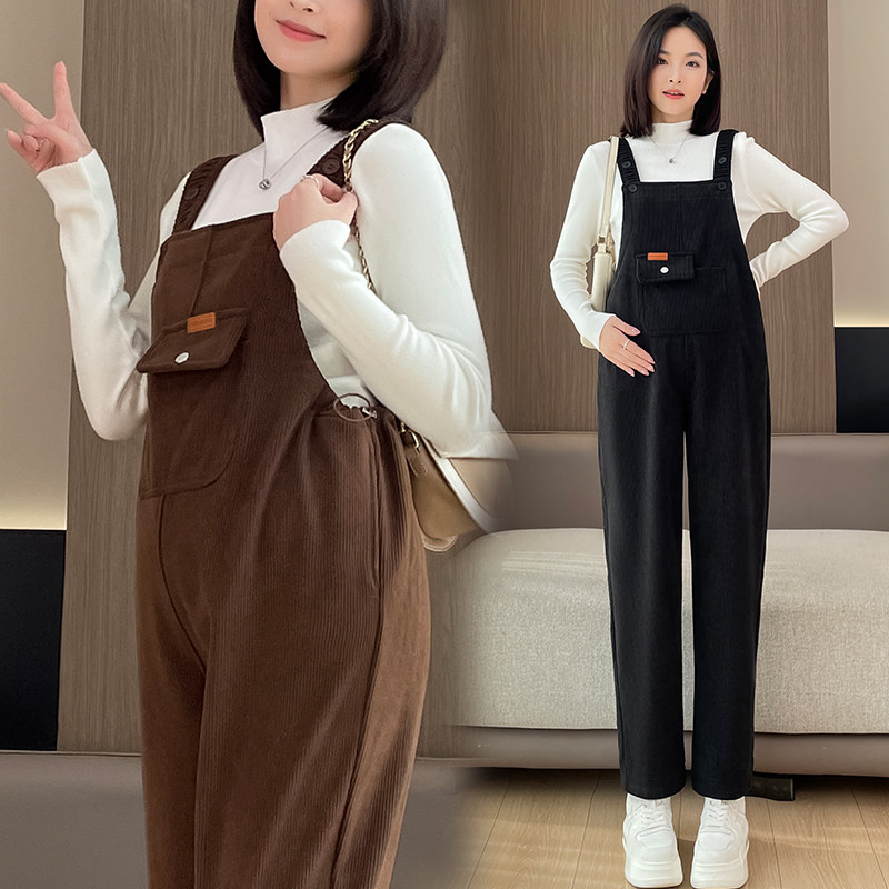 孕妇背带裤春秋款2025新款灯芯绒裤小个子孕妇吊带裤秋冬季套装,淘宝优惠券,粉丝福利购,淘宝优惠卷