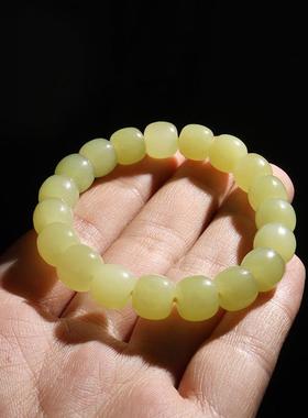 新疆和田玉若羌黄玉黄口老型珠男女手串10mm清新复古玉佩招财首饰