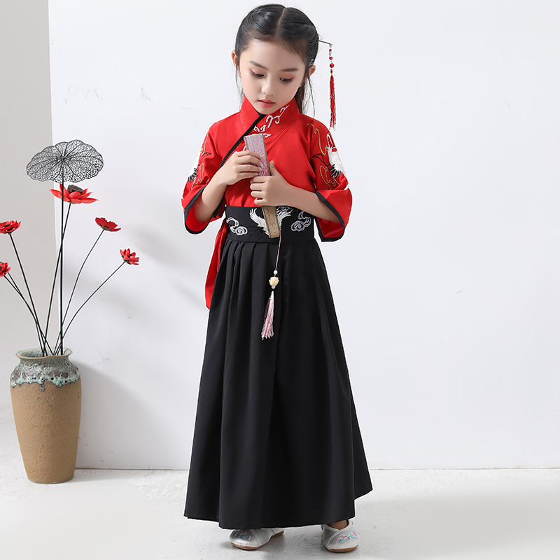 儿童古装汉服夏季薄款女中国风小学生短袖男女童国学书童演出服装