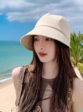 户外百搭显脸小渔夫帽子女夏天防晒复古马术帽日系素颜盆帽遮阳帽