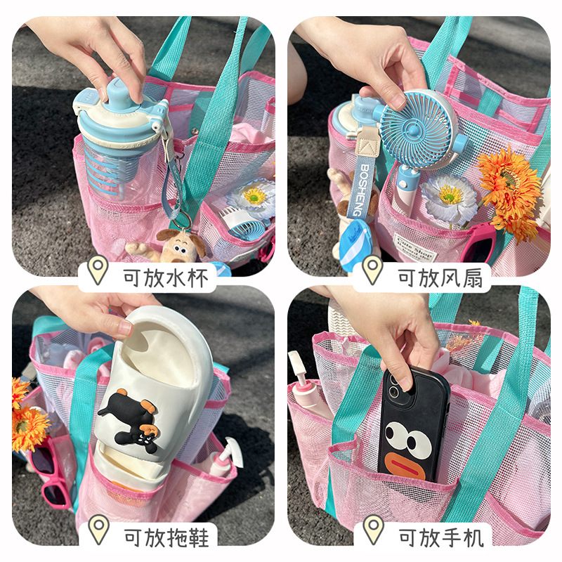 网眼女式游泳专用包手提大容量洗澡包健身洗漱泳衣收纳袋网纱浴包 - 图2