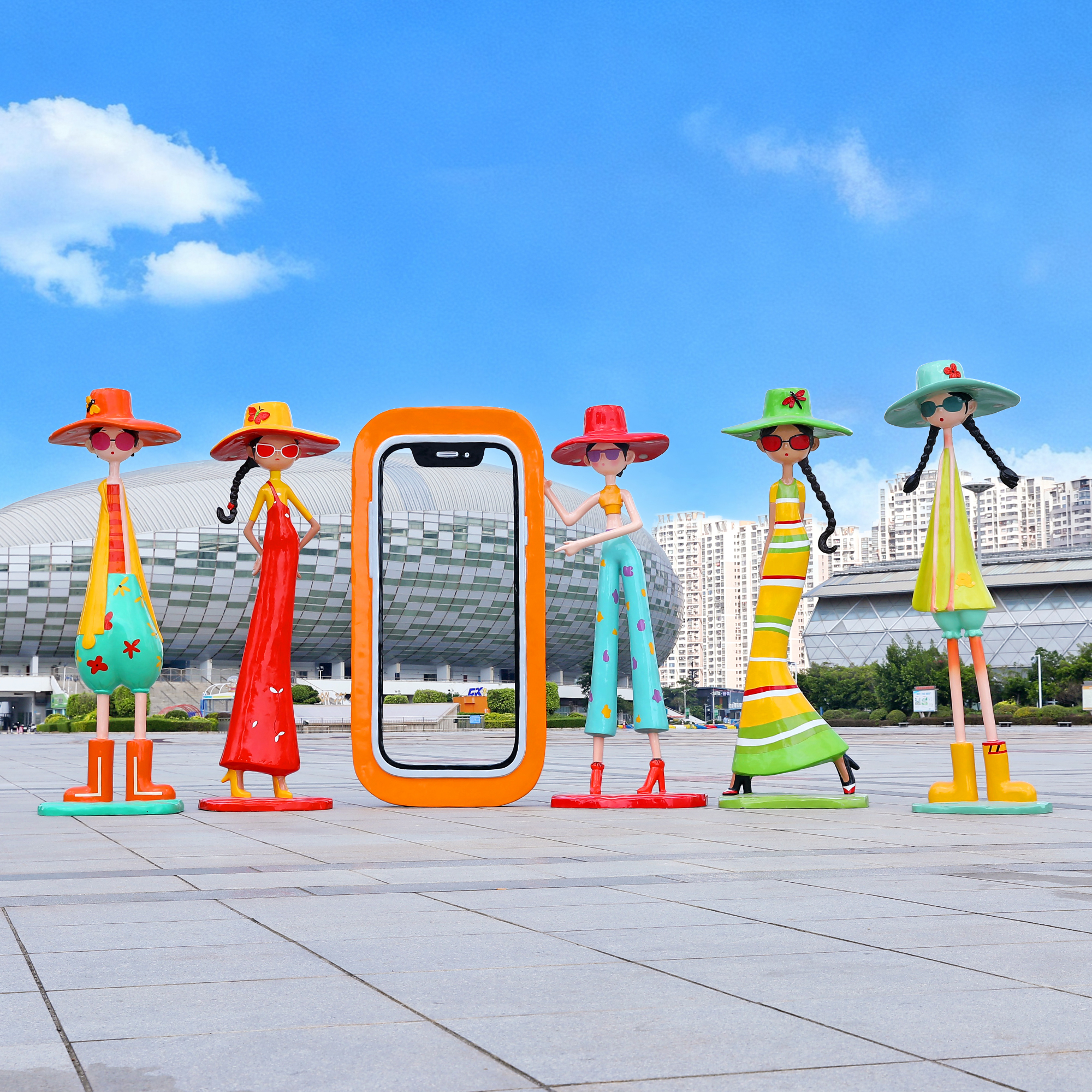 太阳能发光玻璃钢卡通女孩雕塑商场户外打卡服装店落地灯大型摆件 - 图1