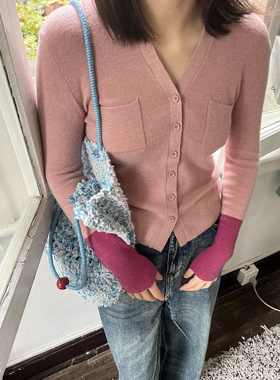 TAGI.美丽诺羊驼毛打底衫拼色