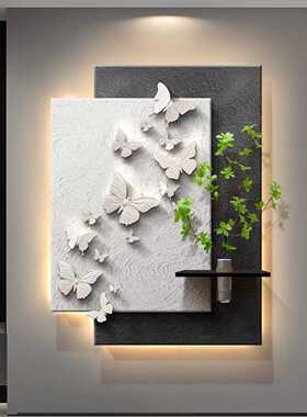 现代简约玄关装饰画水培绿植抽象
