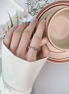 新款跨境热卖复古做旧永恒牵手戒指时尚永执子之手开口握手指环