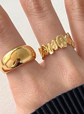 新品韩版小众设计简约不规则个性戒指女时尚新潮异形素银戒指环