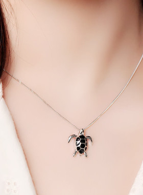 简约森系可爱小海龟项链女韩版小清新甜美黑色滴胶乌龟锁骨链项链