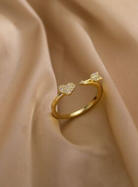 新款韩版一箭钟情戒指女锆石爱心开口戒简约设计感新款指环戒指戒