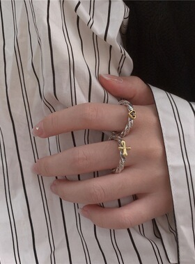 新款复古时尚小众设计高级涂鸦莫比乌斯爱心十字架开口可调指环