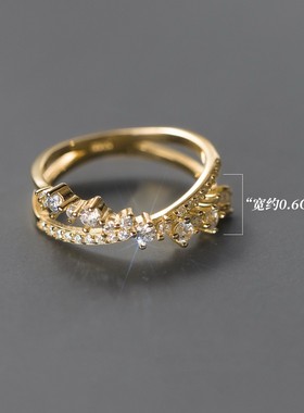 新品欧美新款亚马逊排钻交叉双环戒指轻奢时尚甜美风女式手饰品