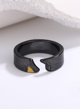 新款小众设计暗黑《云霄》古风戒指山之间系列分色雕刻开口指环