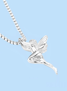 韩版个性守护天使项链女士简约森系可爱光面小吊坠锁骨链