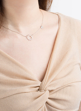 日韩版时尚微笑镂空太阳项链女简约气质笑脸项链女锁骨链饰品